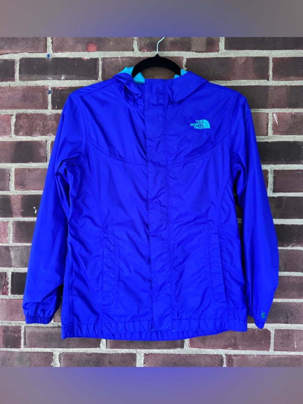 The North Face Girls L 14/16 Blue Hooded Windbreaker Jacket Lightweight